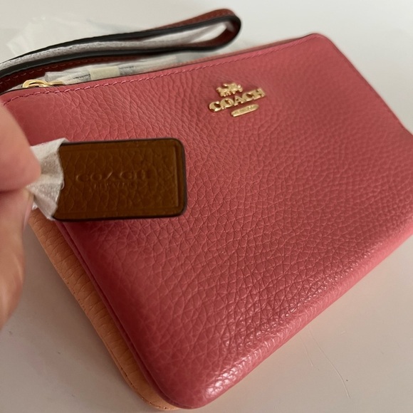 Coach Double Corner Zip Wristlet In Colorblock - Faded Blush Multi - Picture 6 of 9